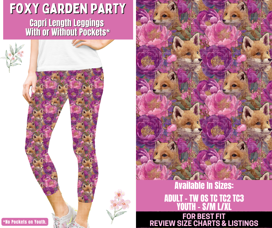 Preorder! Closes 1/12. ETA March. Foxy Garden Party Capri Length Leggings w/wo Pockets