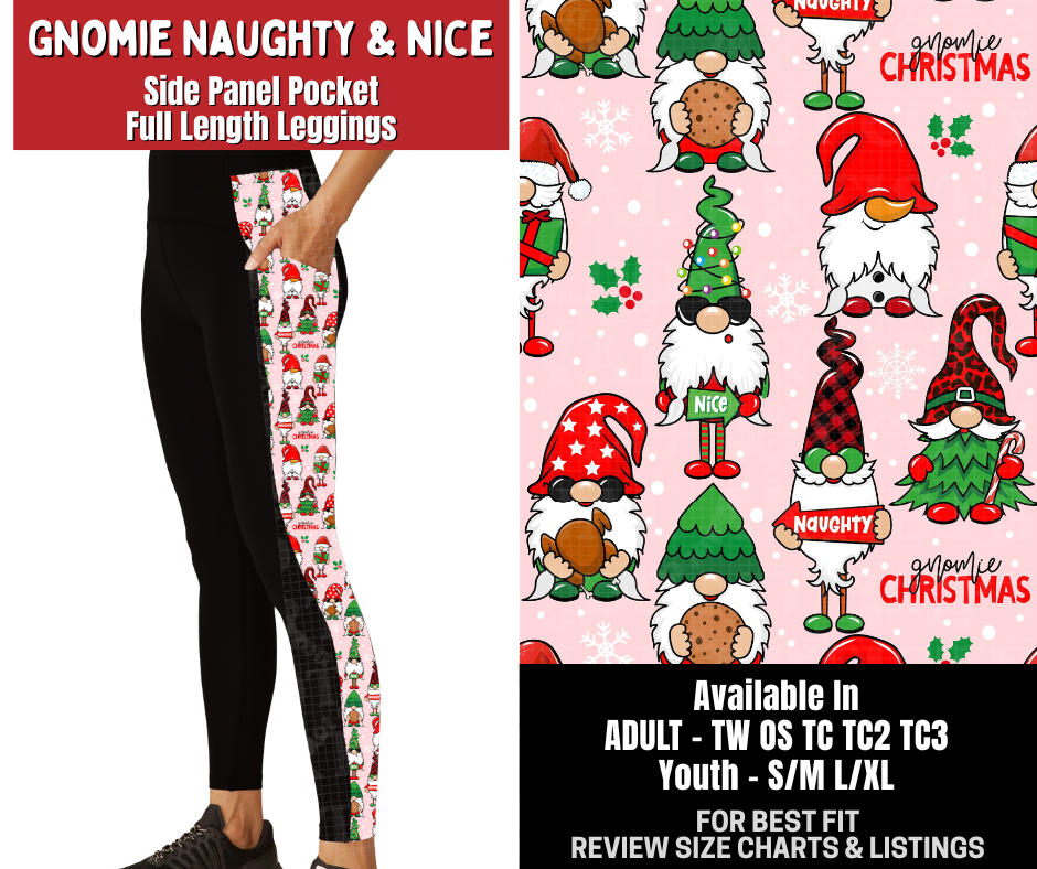Preorder! Closes 8/31. ETA Dec. Gnomie Naughty & Nice Side Panel Pocket Full Length Leggings