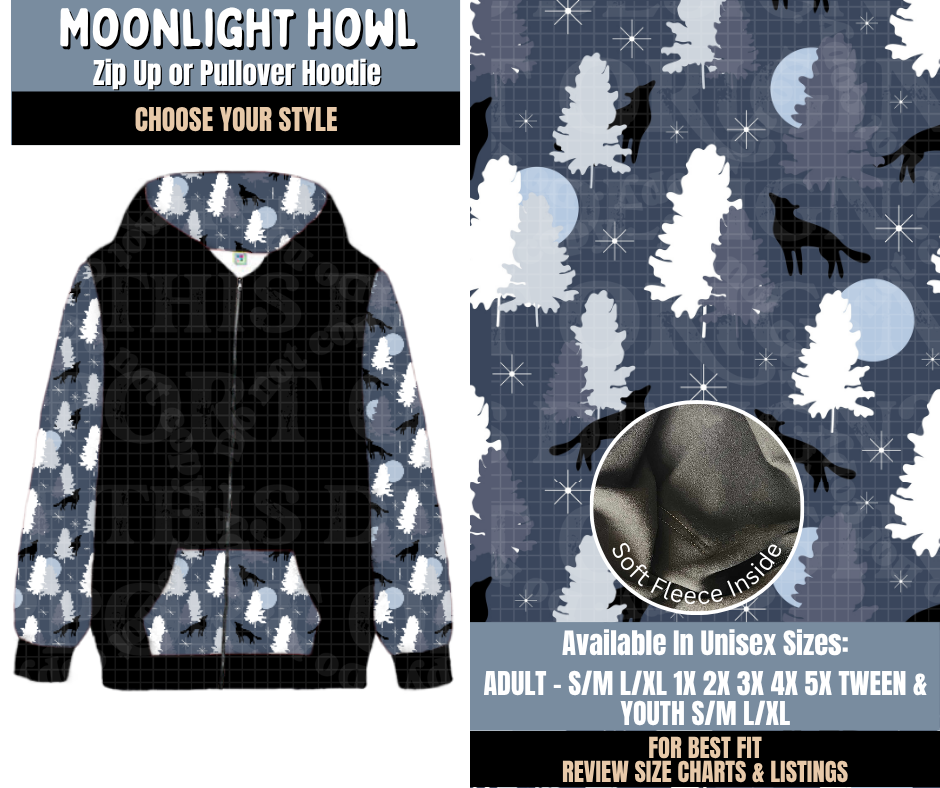 Preorder! Closes 9/24. ETA Dec. Moonlight Howl Zip-Up or Pullover Hoodie