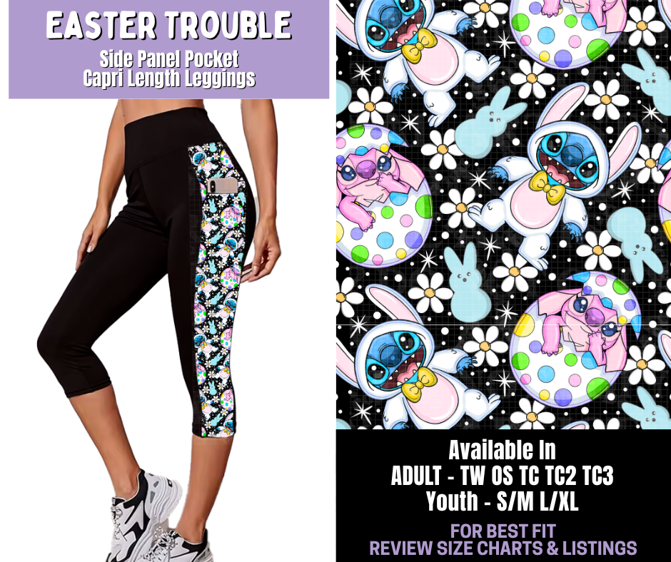 Preorder! Closes 1/22. ETA April. Easter Trouble Side Panel Pocket Capri Length Leggings