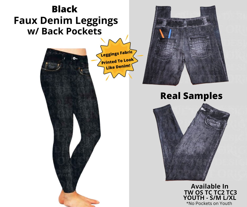 Preorder! Closes 12/24. ETA March. Black Full Length Faux Denim Leggings