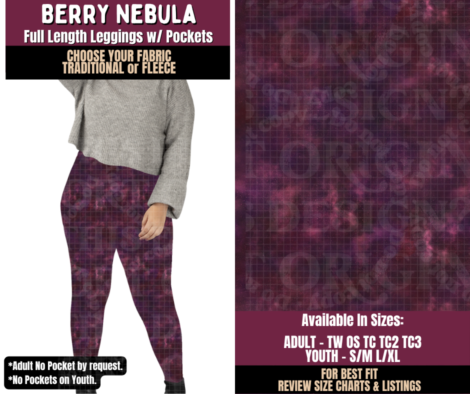 Preorder! Closes 11/11. ETA Feb. Berry Nebula Leggings Choose Fleece or Traditional