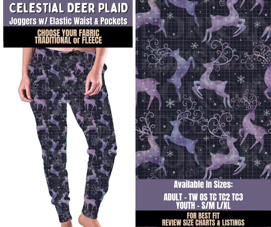 Preorder! Closes 9/3. ETA Dec. Celestial Deer Plaid Joggers Choose Fleece or Traditional