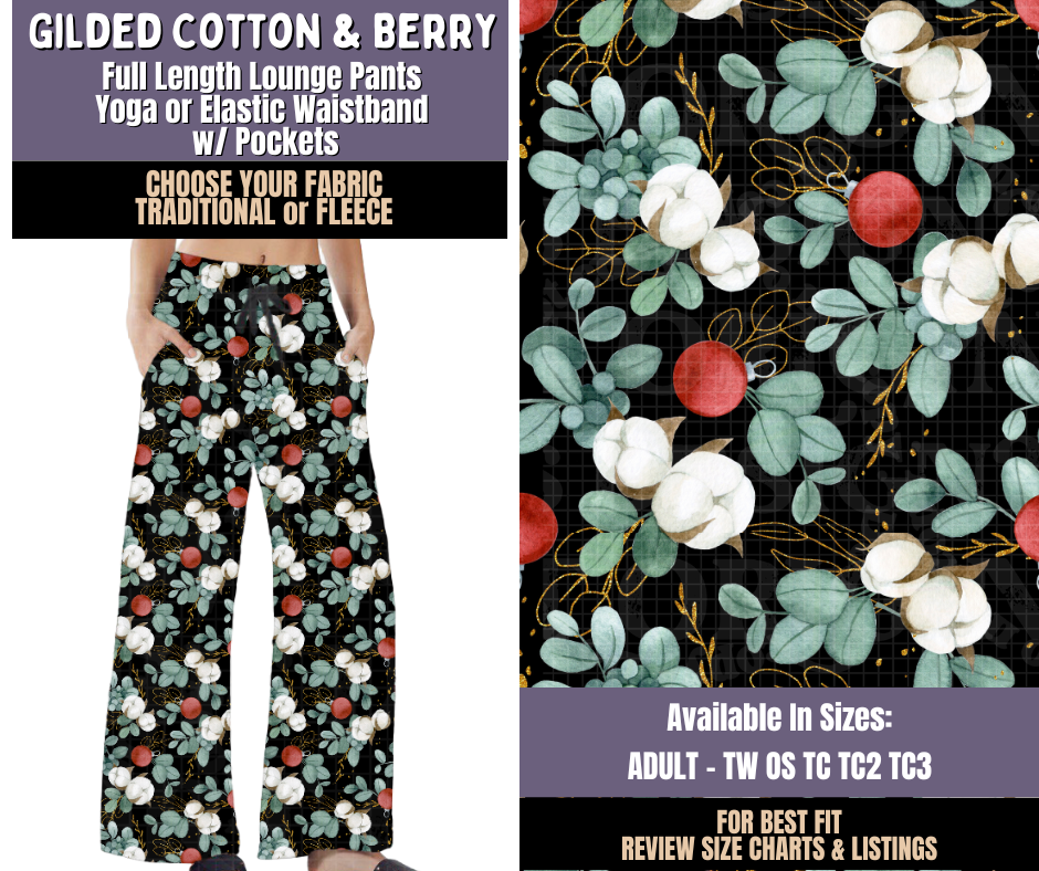 Preorder! Closes 9/3. ETA Dec. Gilded Cotton & Berry Lounge Pants Choose Fleece or Traditional