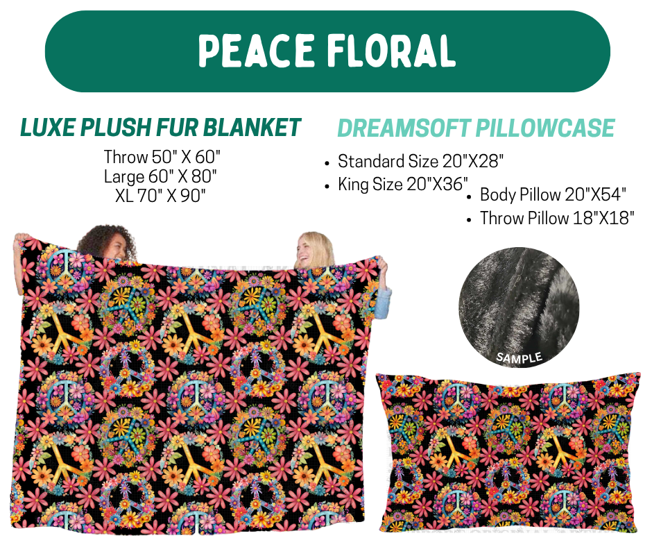 Preorder! Closes 10/12. ETA Jan. Peace Floral Luxe Plush Fur Blanket and/or DreamSoft Pillowcase