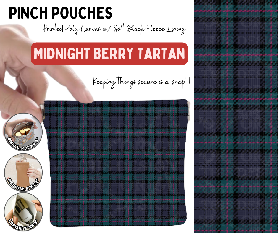 Preorder! Closes 10/5. ETA Jan. Midnight Berry Tartan Pouches in 3 Sizes