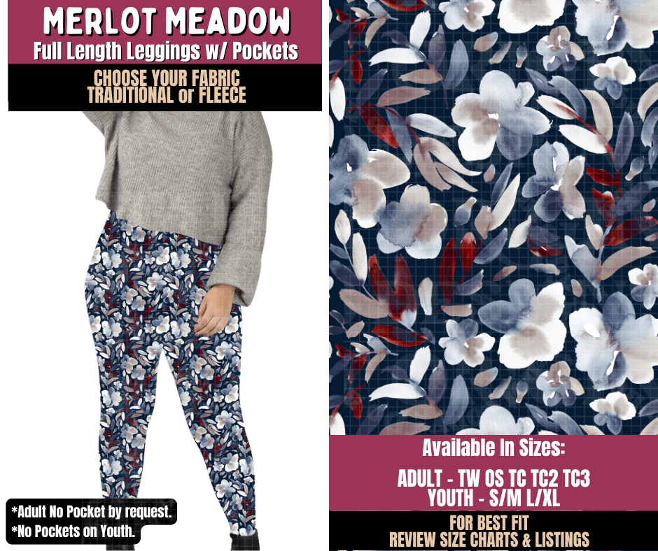 Preorder! Closes 8/27. ETA Nov. Merlot Meadow Leggings Choose Fleece or Traditional