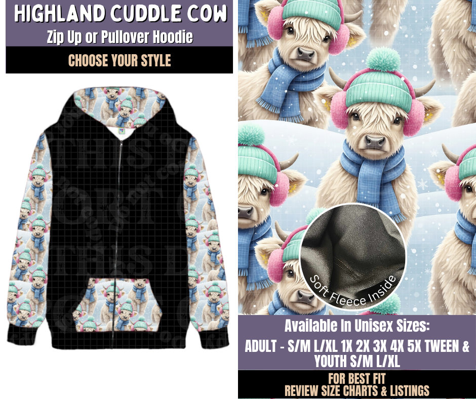 Preorder! Closes 9/3. ETA Dec. Highland Cuddle Cow Zip-Up or Pullover Hoodie