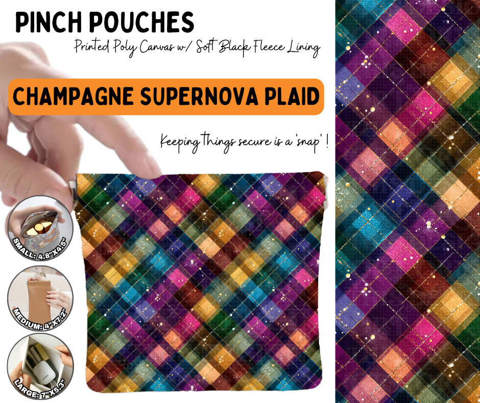 Preorder! Closes 6/17. ETA Sept. Champagne Supernova Plaid Pinch Pouches in 3 Sizes