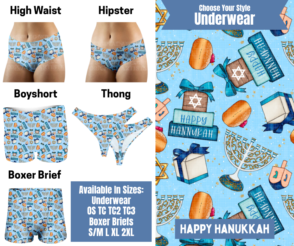 Preorder! Closes 8/26. ETA Nov. Happy Hanukkah Hipster, High Waist, Boyshort, & Thong Underwear & Boxer Briefs