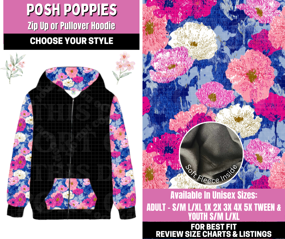 Preorder! Closes 1/12. ETA March. Posh Poppies Zip-Up or Pullover Hoodie