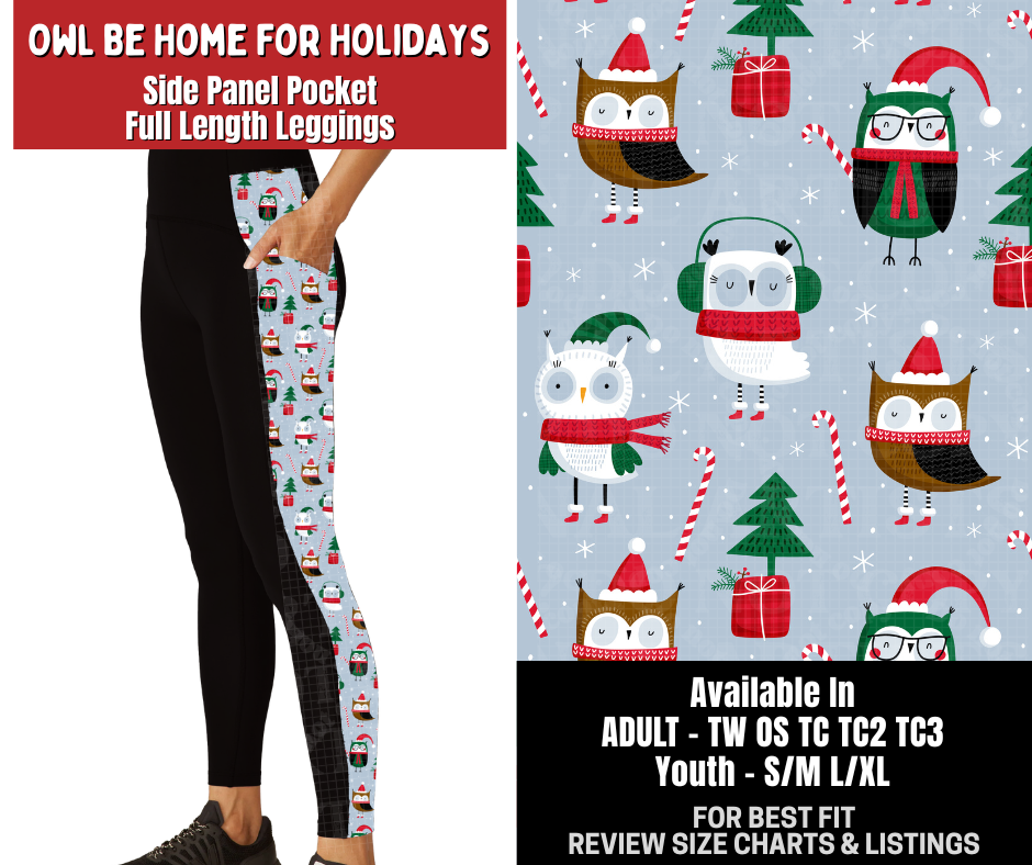 Preorder! Closes 8/31. ETA Dec. Owl Be Home For Christmas Side Panel Pocket Full Length Leggings