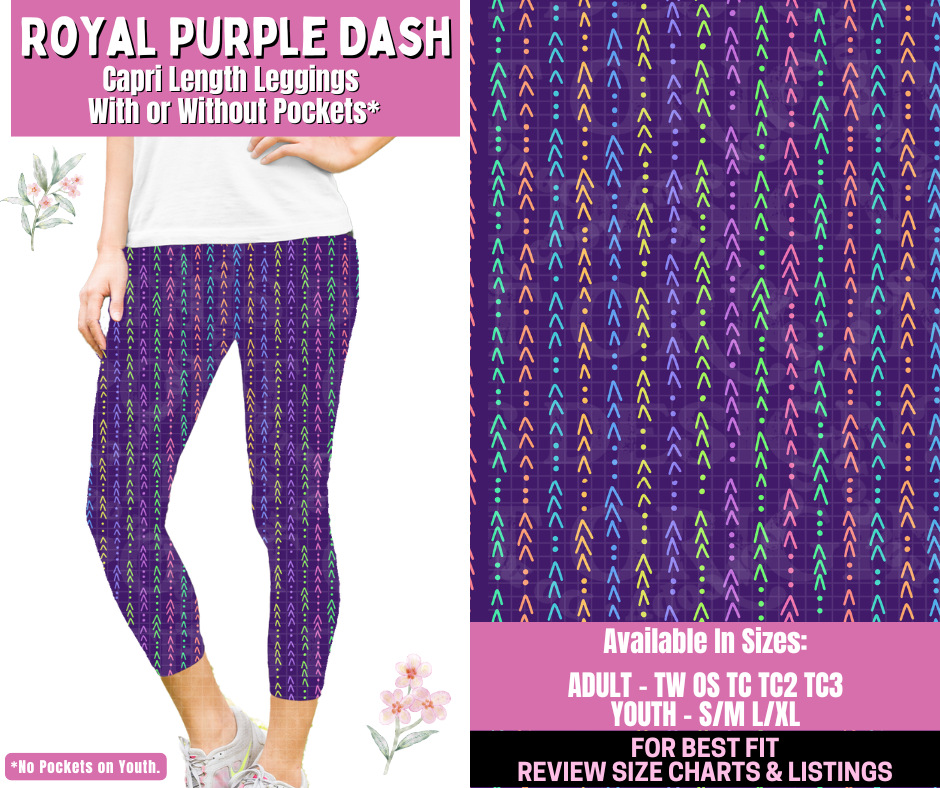 Preorder! Closes 1/12. ETA March. Royal Purple Dash Capri Length Leggings w/wo Pockets