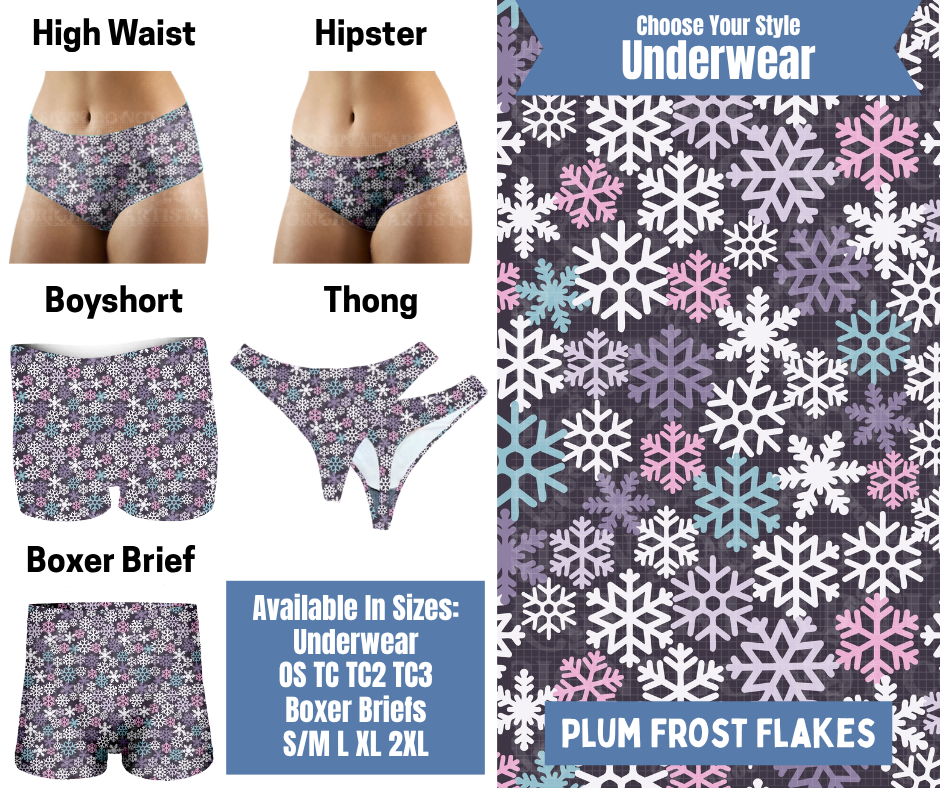 Preorder! Closes 8/26. ETA Nov. Plum Frost Flakes Hipster, High Waist, Boyshort, & Thong Underwear & Boxer Briefs