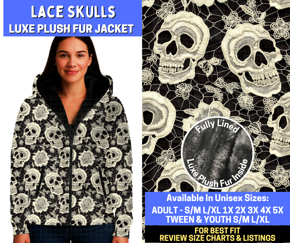 Preorder! Closes 10/29. ETA Jan. Lace Skulls Luxe Fur Jacket