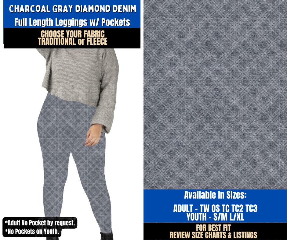 Preorder! Closes 9/16. ETA Dec. Charcoal Gray Diamond Denim Leggings Choose Fleece or Traditional
