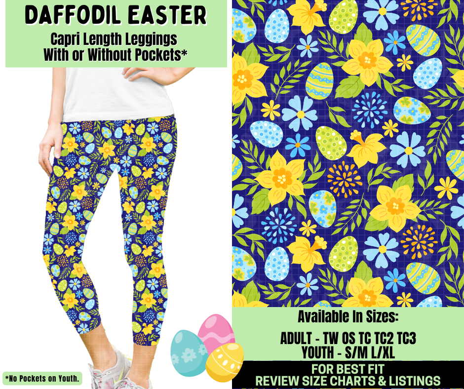 Preorder! Closes 1/19. ETA April. Daffodil Easter Capri Length Leggings w/wo Pockets