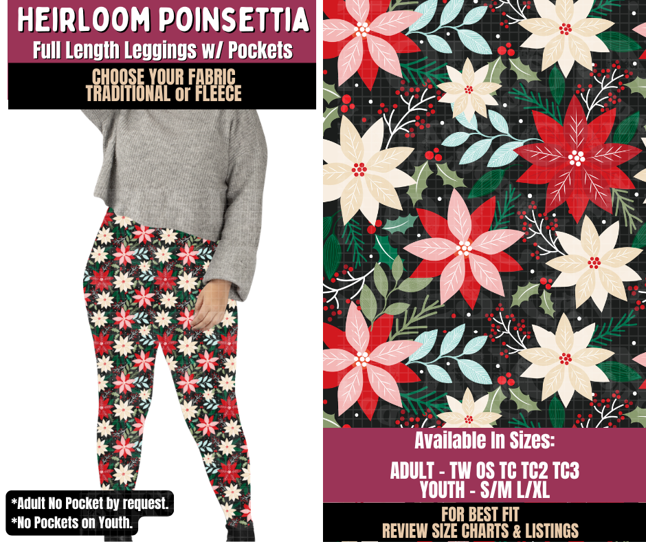 Preorder! Closes 8/27. ETA Nov. Heirloom Poinsettia Leggings Choose Fleece or Traditional