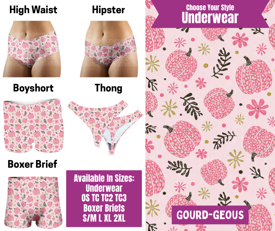 Preorder! Closes 6/24. ETA Sept. Gourd-geous Hipster, High Waist, Boyshort, & Thong Underwear & Boxer Briefs