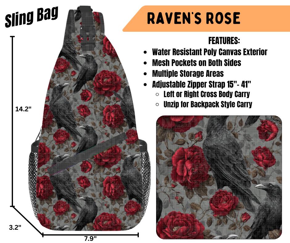 Preorder! Closes 6/22. ETA Sept. Raven's Rose Sling Bag