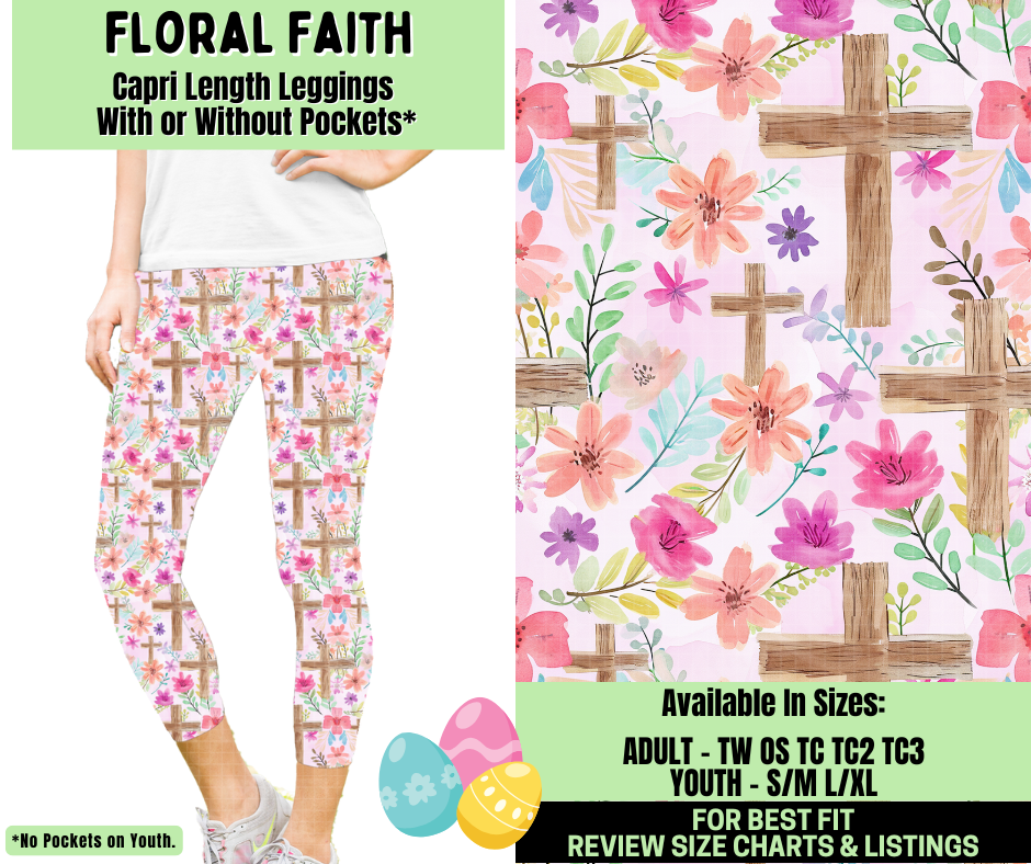 Preorder! Closes 1/19. ETA April. Floral Faith Capri Length Leggings w/wo Pockets