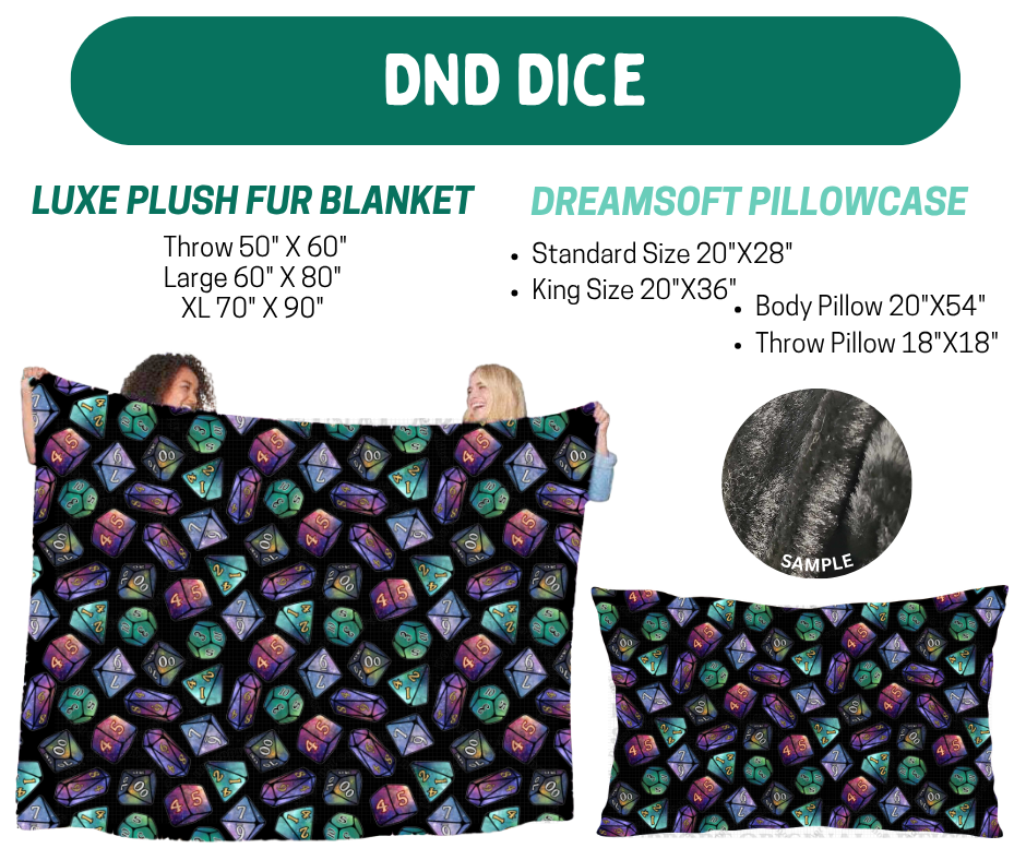 Preorder! Closes 10/12. ETA Jan. DND Dice Plush Fur Blanket and/or DreamSoft Pillowcase