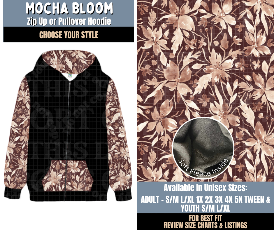 Preorder! Closes 9/24. ETA Dec. Mocha Bloom Zip-Up or Pullover Hoodie