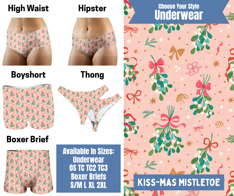 Preorder! Closes 8/26. ETA Nov. Kiss-mas Mistletoe Hipster, High Waist, Boyshort, & Thong Underwear & Boxer Briefs