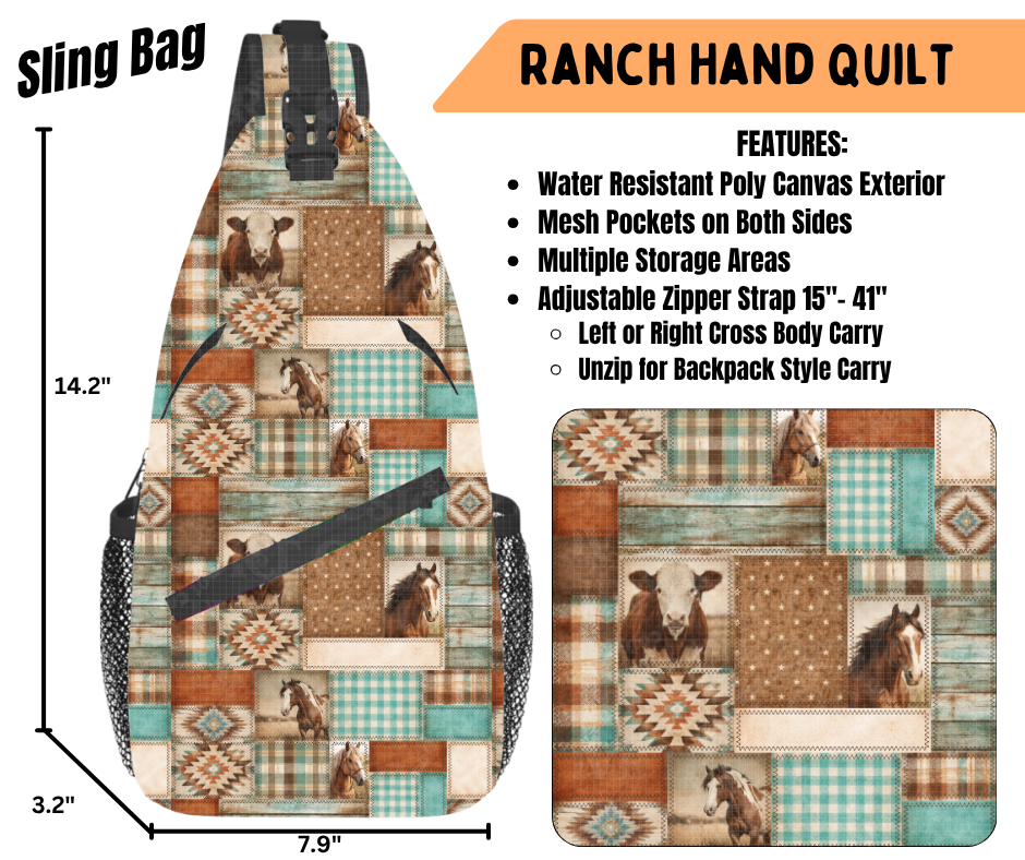 Preorder! Closes 6/22. ETA Sept. Ranch Hand Quilt Sling Bag