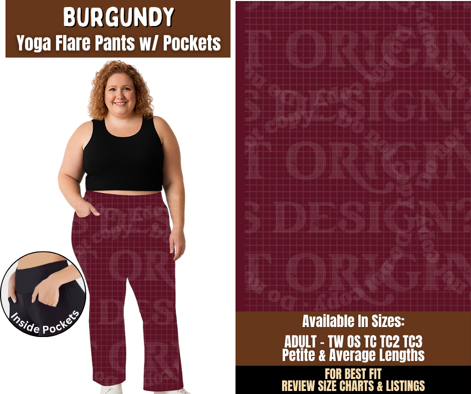 Preorder! Closes 7/29. ETA Oct. Burgundy Yoga Flare Pants