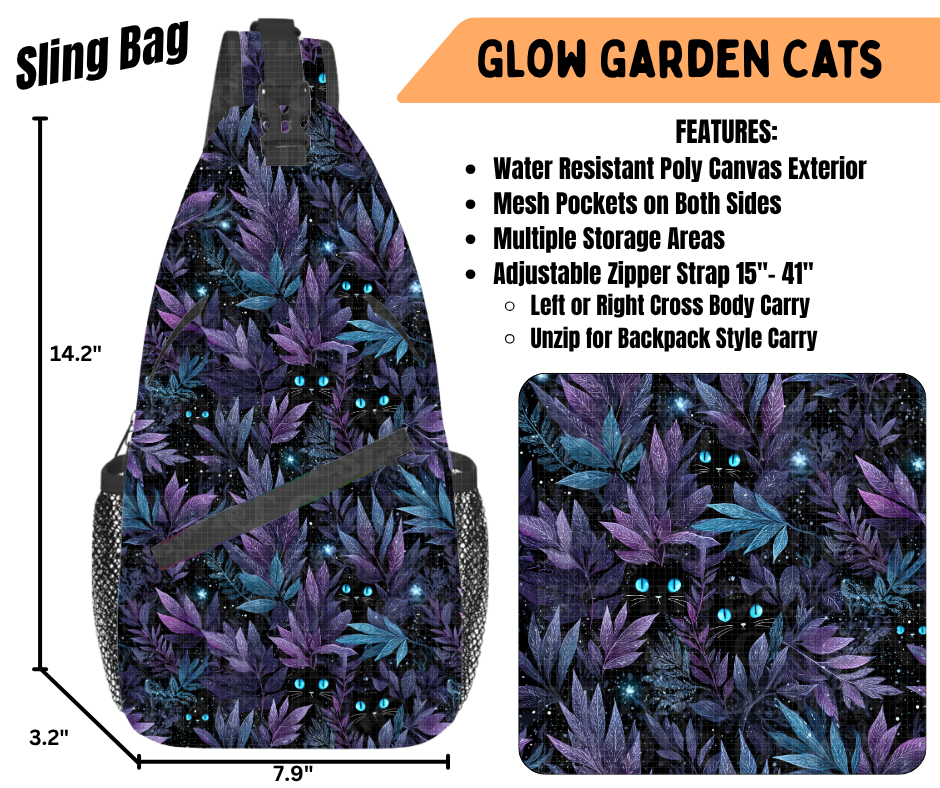 Preorder! Closes 6/22. ETA Sept. Glow Garden Cats Sling Bag