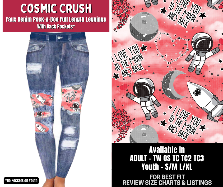 Preorder! Closes 10/14. ETA Jan. Cosmic Crush Full Length Faux Denim Peekaboo