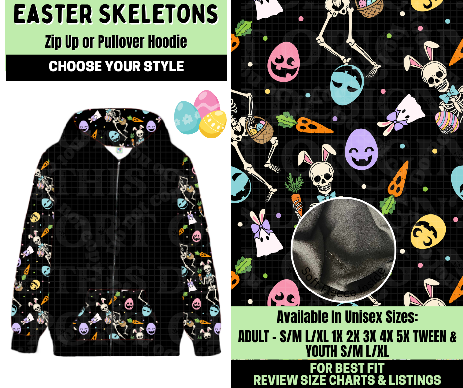 Preorder! Closes 1/19. ETA April. Easter Skeletons Zip-Up or Pullover Hoodie