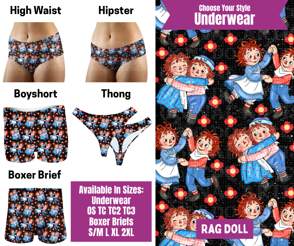 Preorder! Closes 6/24. ETA Sept. Rag Doll Hipster, High Waist, Boyshort, & Thong Underwear & Boxer Briefs