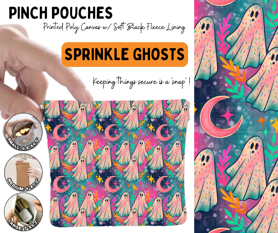 Preorder! Closes 6/17. ETA Sept. Sprinkle Ghosts Pinch Pouches in 3 Sizes