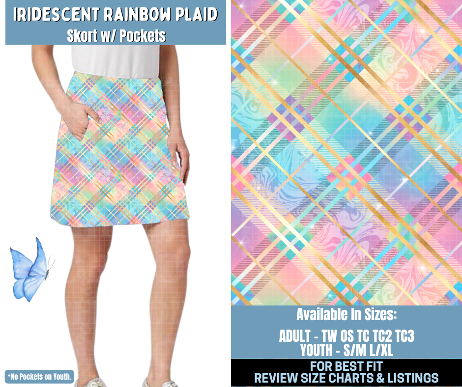 Preorder! Closes 1/15. ETA April. Iridescent Rainbow Plaid Skort