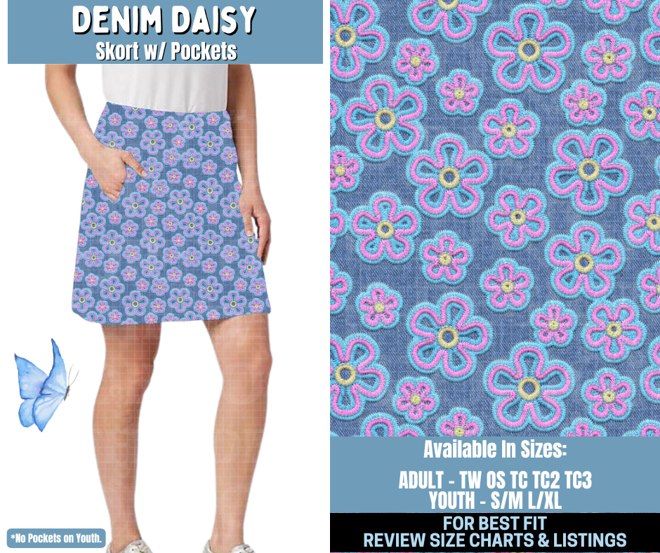 Preorder! Closes 1/15. ETA April. Denim Daisy Skort