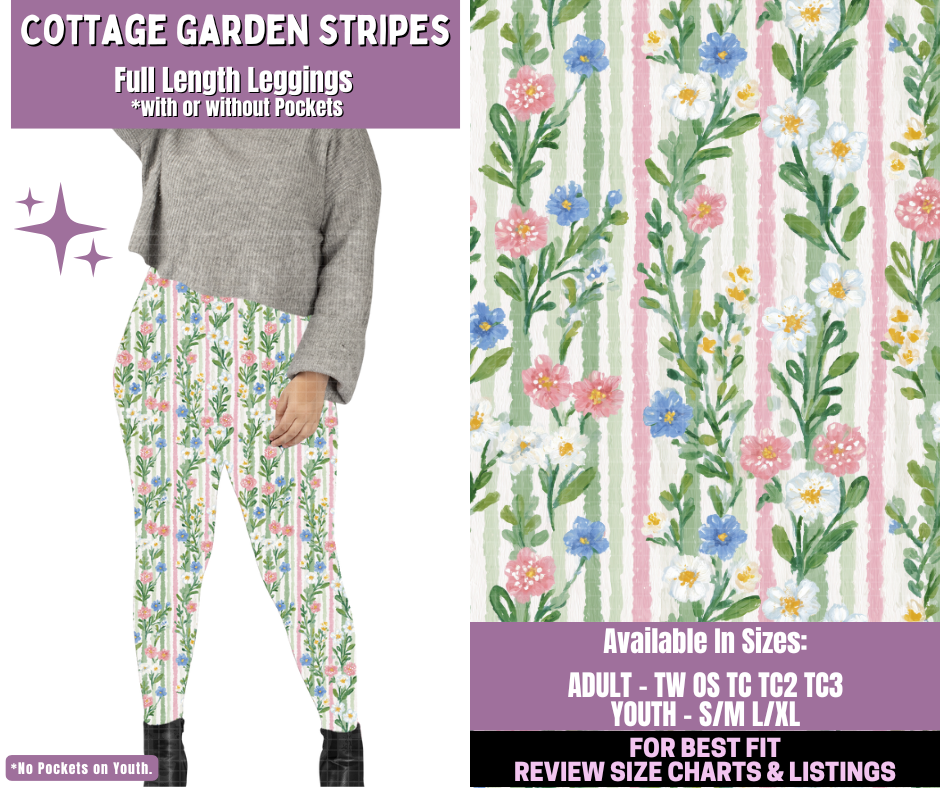 Preorder! Closes 1/14. ETA April. Cottage Garden Stripes Full Length Leggings w/wo Pockets