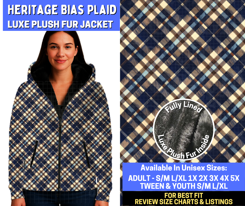 Preorder! Closes 10/29. ETA Jan. Heritage Bias Plaid Luxe Fur Jacket