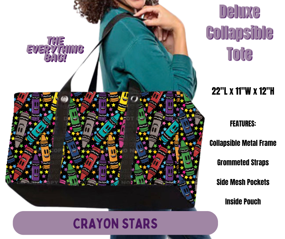 Preorder! Closes 5/14. ETA Aug. Crayon Stars Collapsible Tote