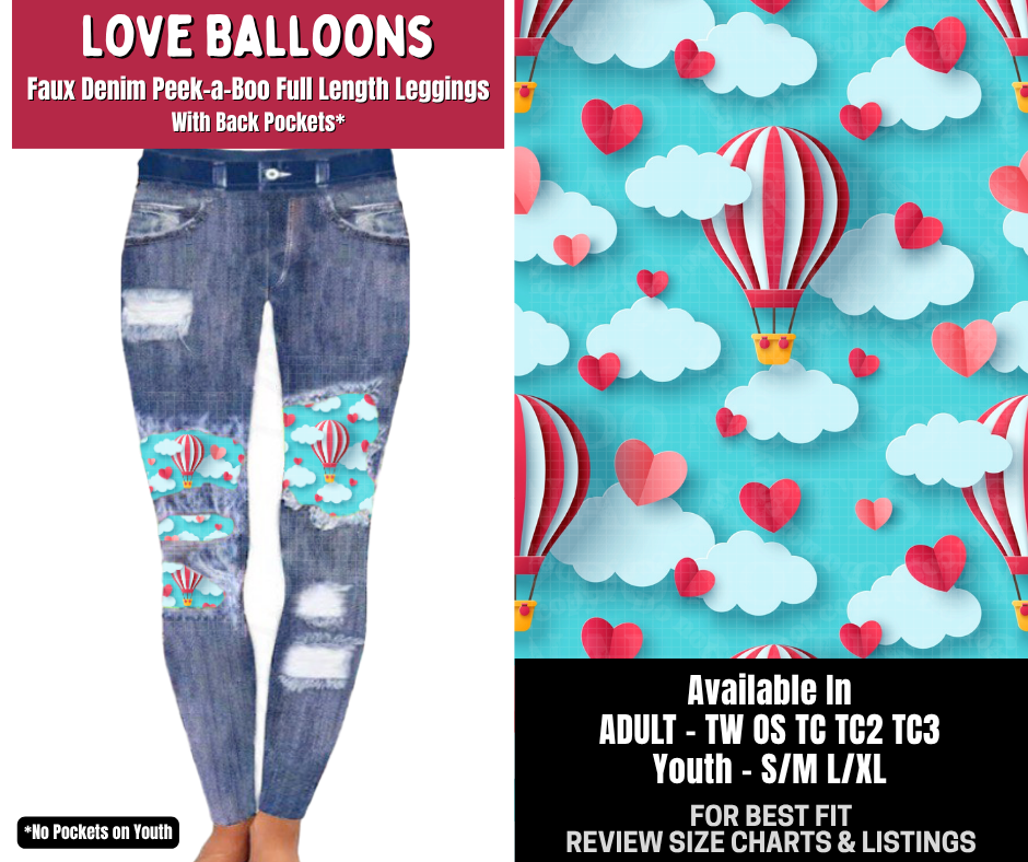 Preorder! Closes 10/14. ETA Jan. Love Balloons Full Length Faux Denim Peekaboo