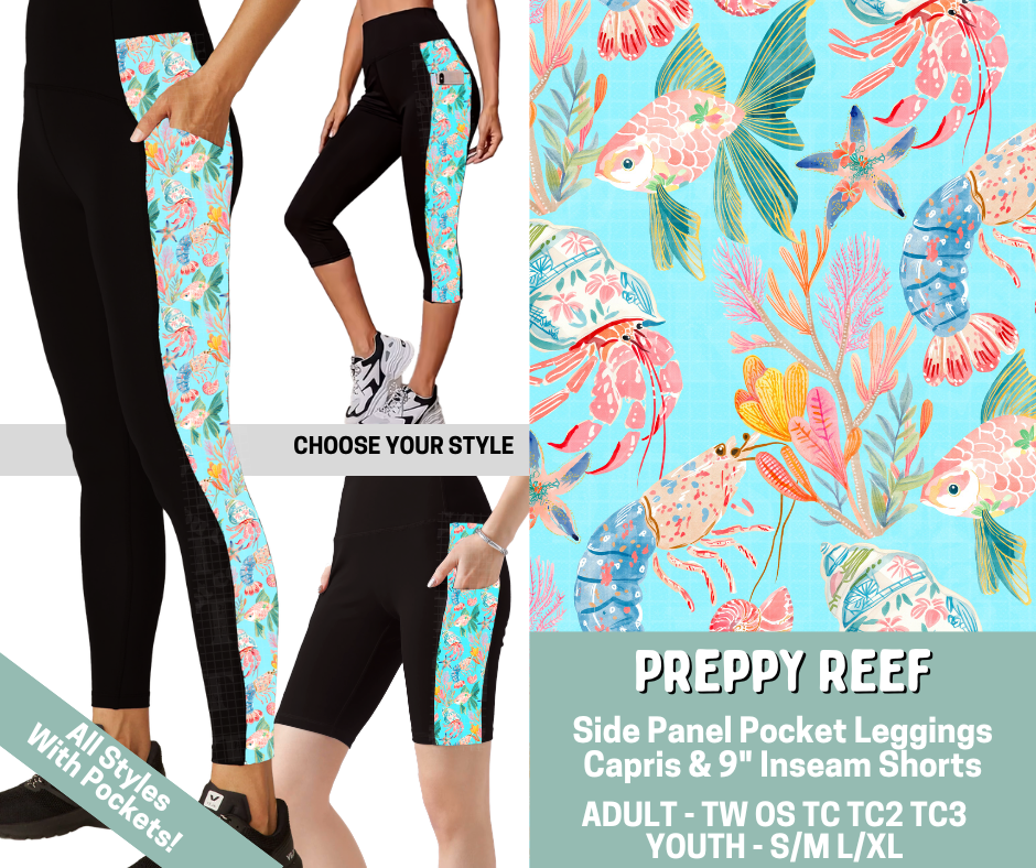 Preorder! Closes 5/20. ETA Aug. Preppy Reef Combo Side Panel Legging Lengths