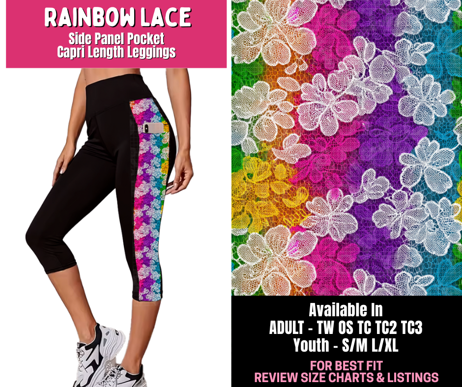 Preorder! Closes 1/1. ETA March. Rainbow Lace Panel Pocket Capri Length Leggings