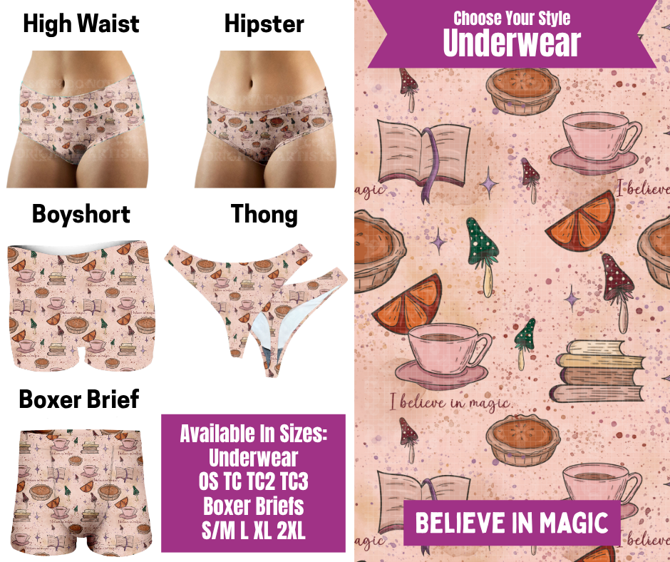 Preorder! Closes 6/24. ETA Sept. Believe In Magic Hipster, High Waist, Boyshort, & Thong Underwear & Boxer Briefs