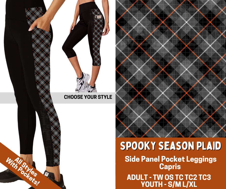 Preorder! Closes 7/13. ETA Oct. Spooky Season Plaid Combo Side Panel Legging Lengths