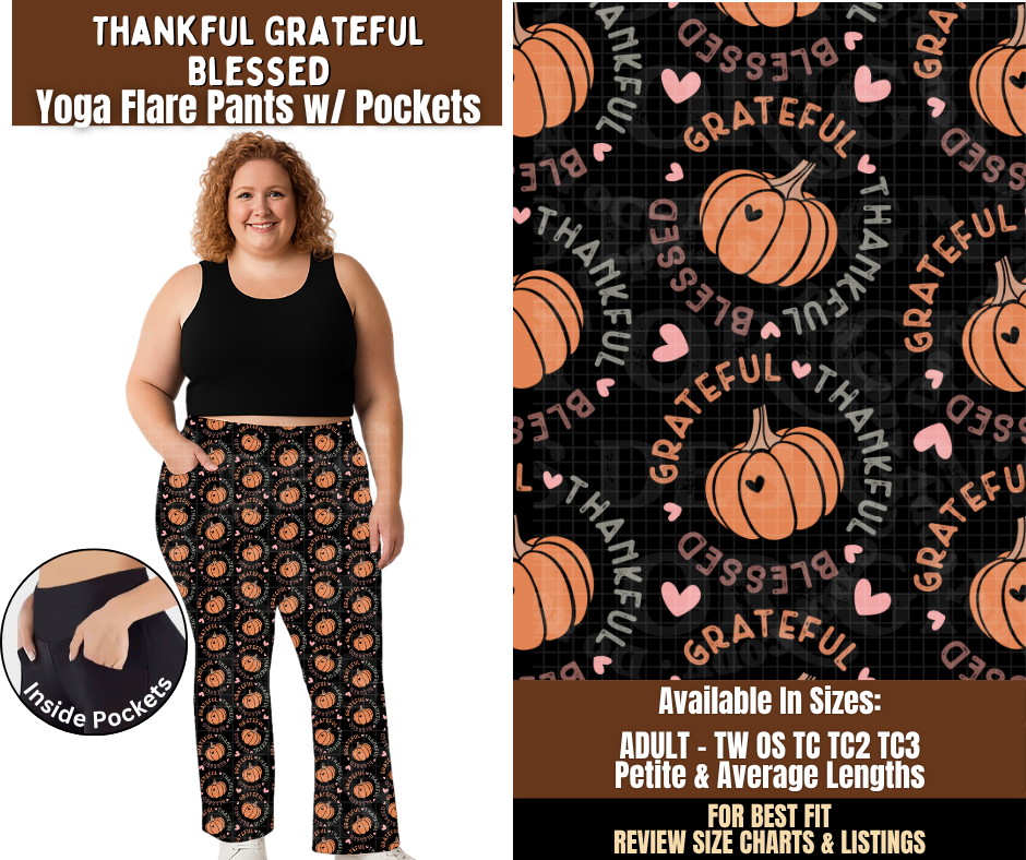 Preorder! Closes 7/29. ETA Oct. Thankful Grateful Blessed Yoga Flare Pants