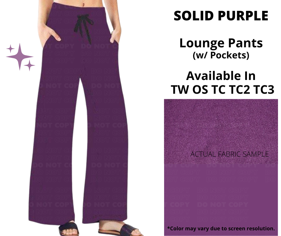 Preorder! Closes 1/14. ETA April. Solid Purple Full Length Lounge Pants