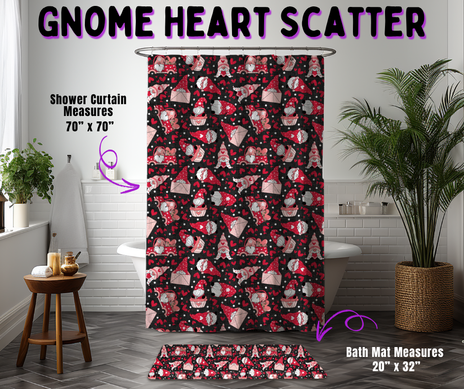 Preorder! Closes 10/21. ETA Jan. Gnome Heart Scatter Custom Shower Curtain and/or Bath Mat