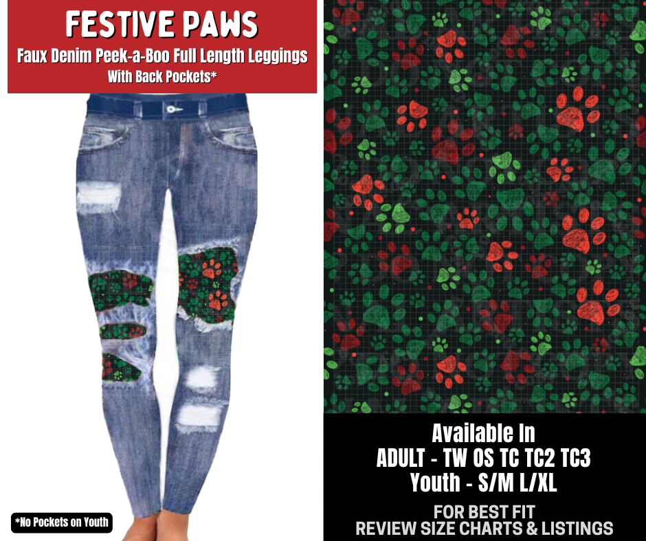 Preorder! Closes 8/31. ETA Dec. Festive Paws Full Length Faux Denim Peekaboo