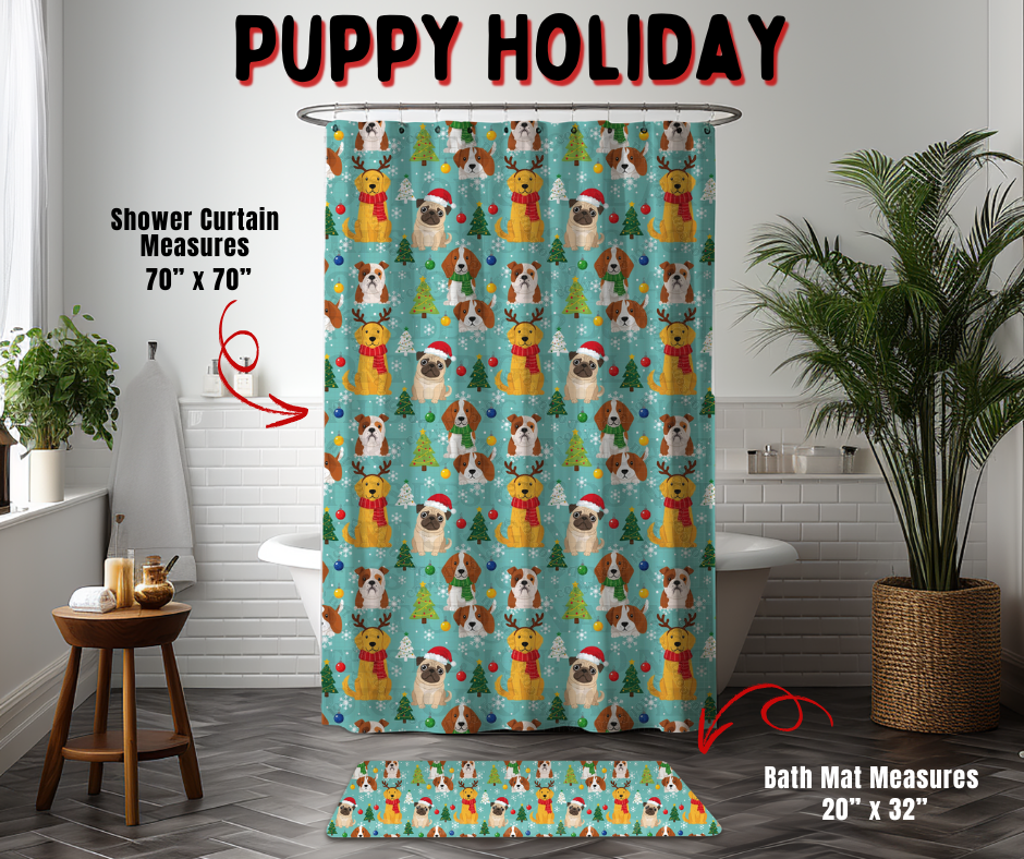 Preorder! Closes 9/2. ETA Dec. Puppy Holiday Custom Shower Curtain and/or Bath Mat
